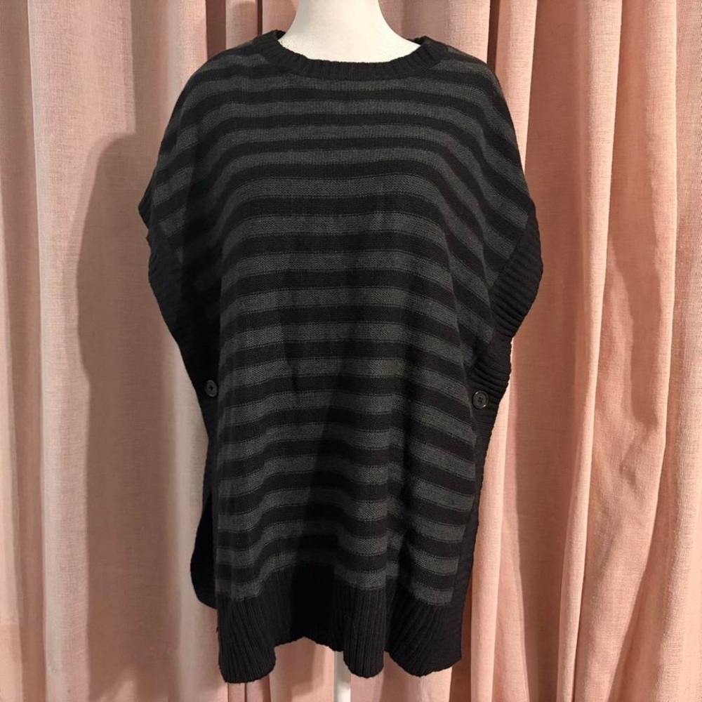 Striped Black & Gray Poncho